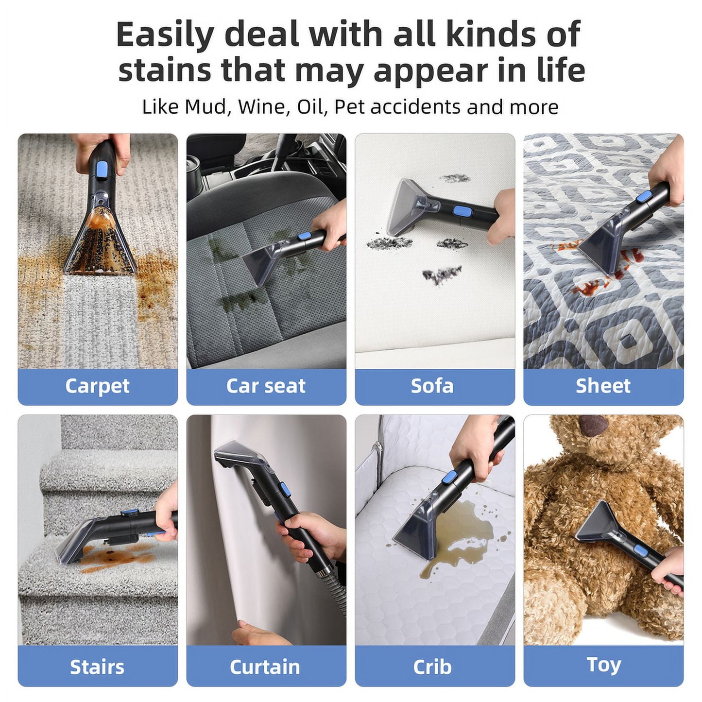 Slevoo Portable Carpet Cleaner, Upholstery Cleaner with Pet Spot Stain Remover, 11Kpa Strong Suction, 450W Powerful Motor