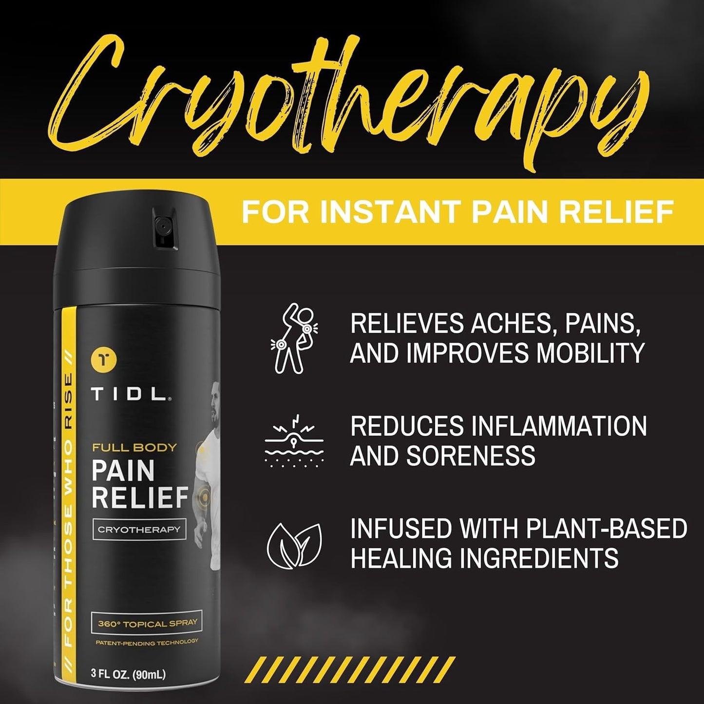 (2 pack) TIDL Cryotherapy Menthol Topical Pain Relief Spray for Body Aches & Pains, 3 fl oz