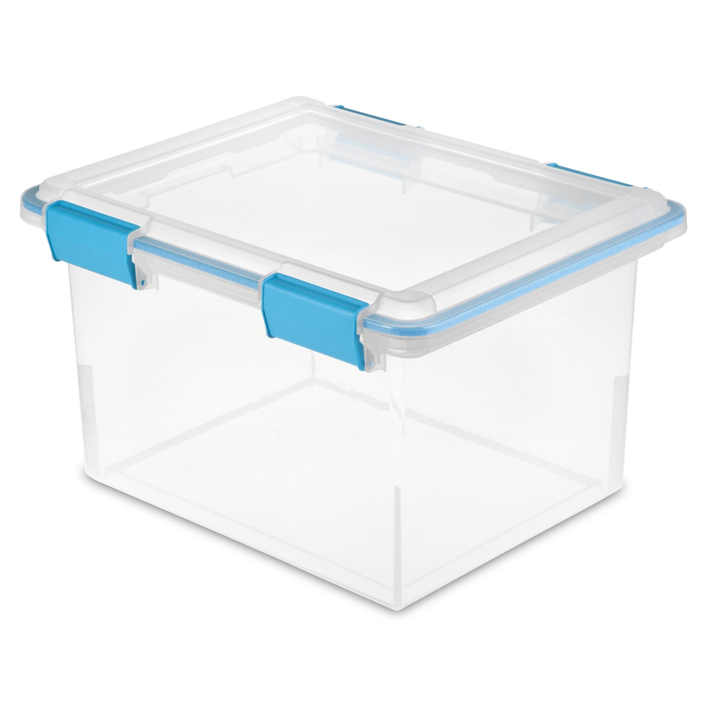 Sterilite Gasket Box, 32 Quart Clear Weather-Resistant Plastic File Storage Bin with Gasket Seal and Latch Lid, Blue, 4 Pack