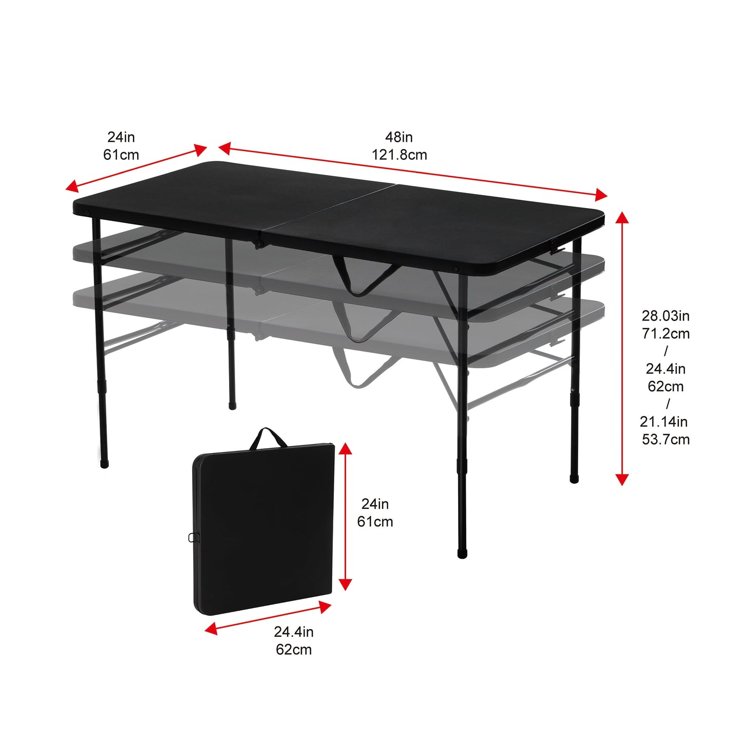 Mainstays 4' Adjustable Height Centerfold Folding Table, Black