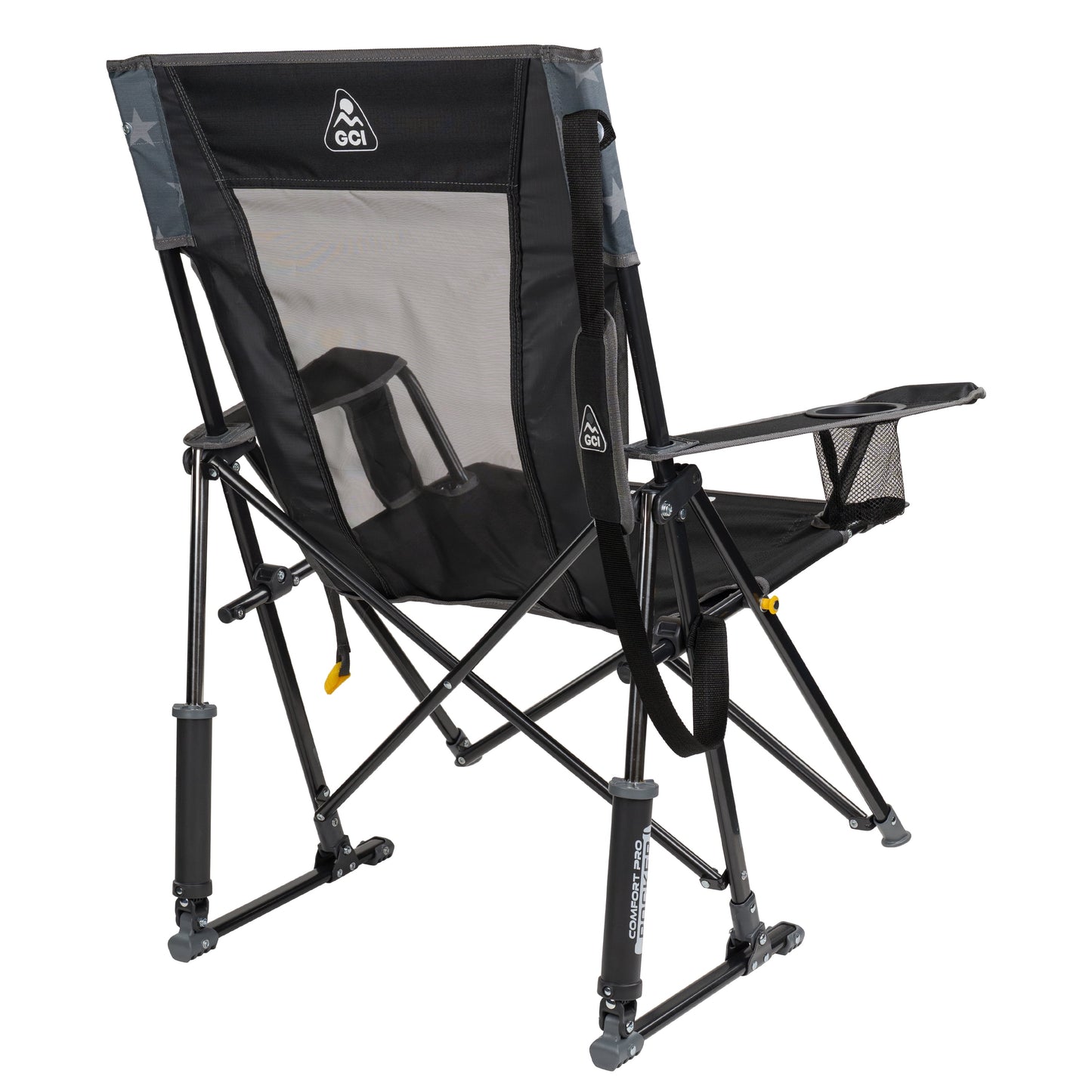 GCI Outdoor Comfort Pro Rocker Foldable Rocking Camp Chair with Mesh Backrest, Americana Greyscale