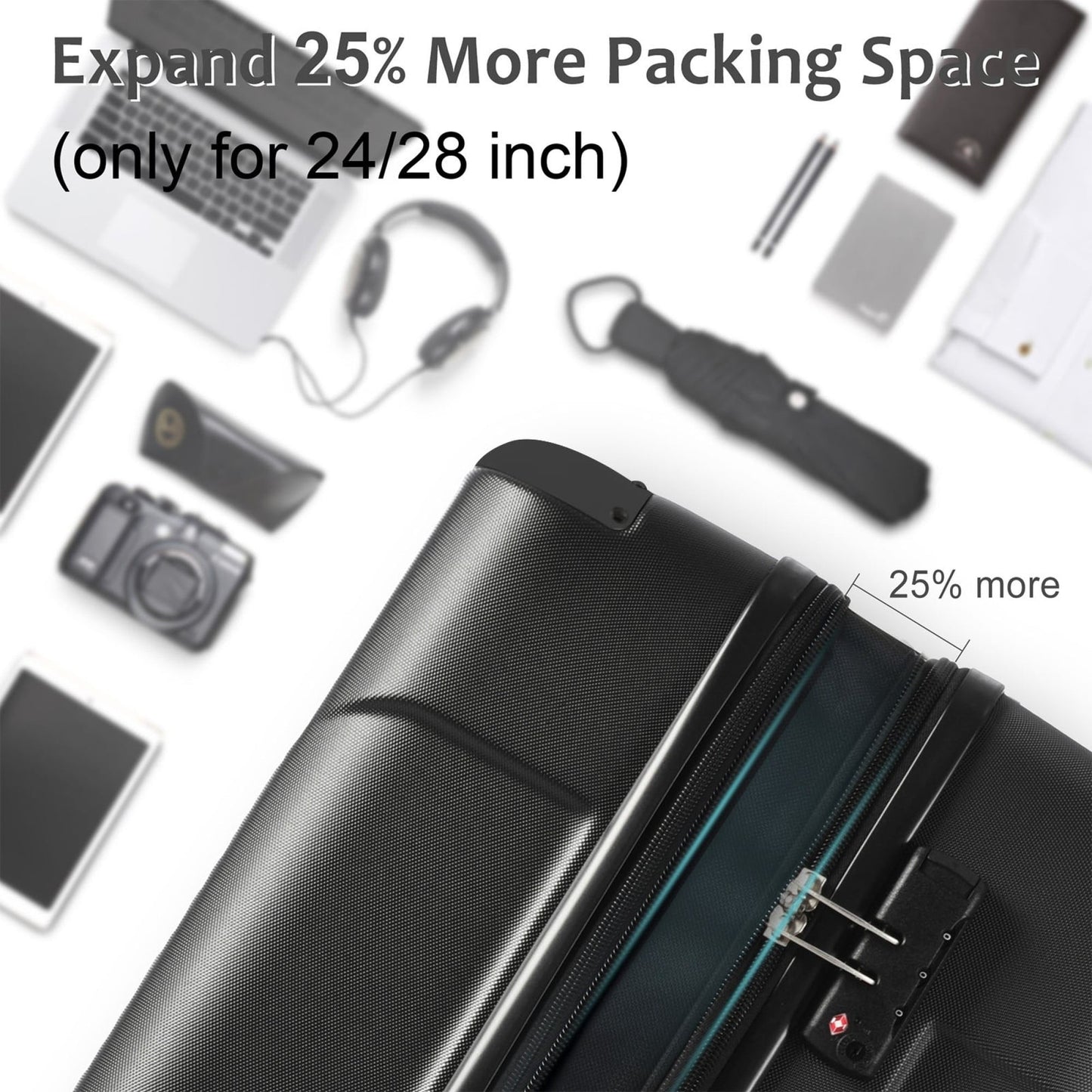 Carry on Luggage 24 inch, ABS+PC Lightweight 65L Capacity Hardshell Suitcase with TSA Lock & Wheels for Travel Trip