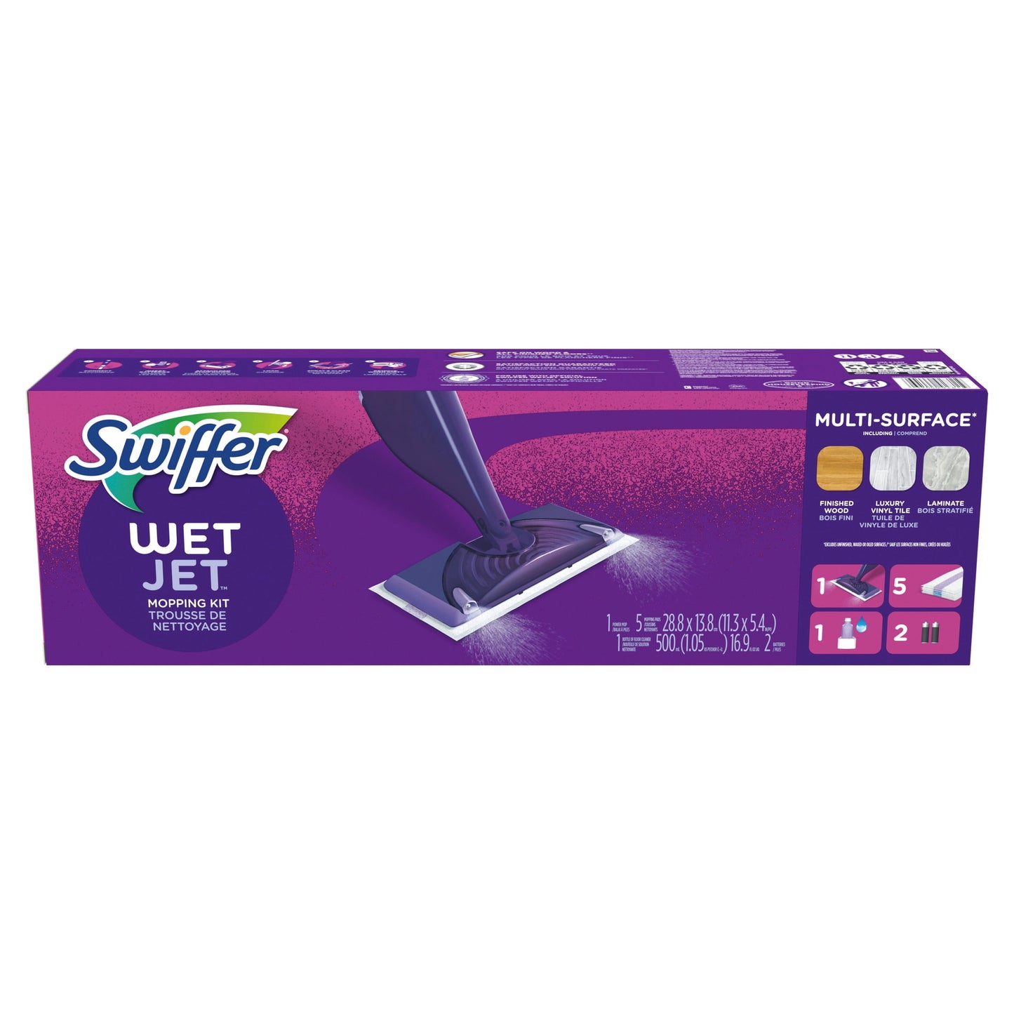 Swiffer Wet Jet with Refill, Unscented, 1 Handle + 1 Solution & 5 Pads (Battery Included)