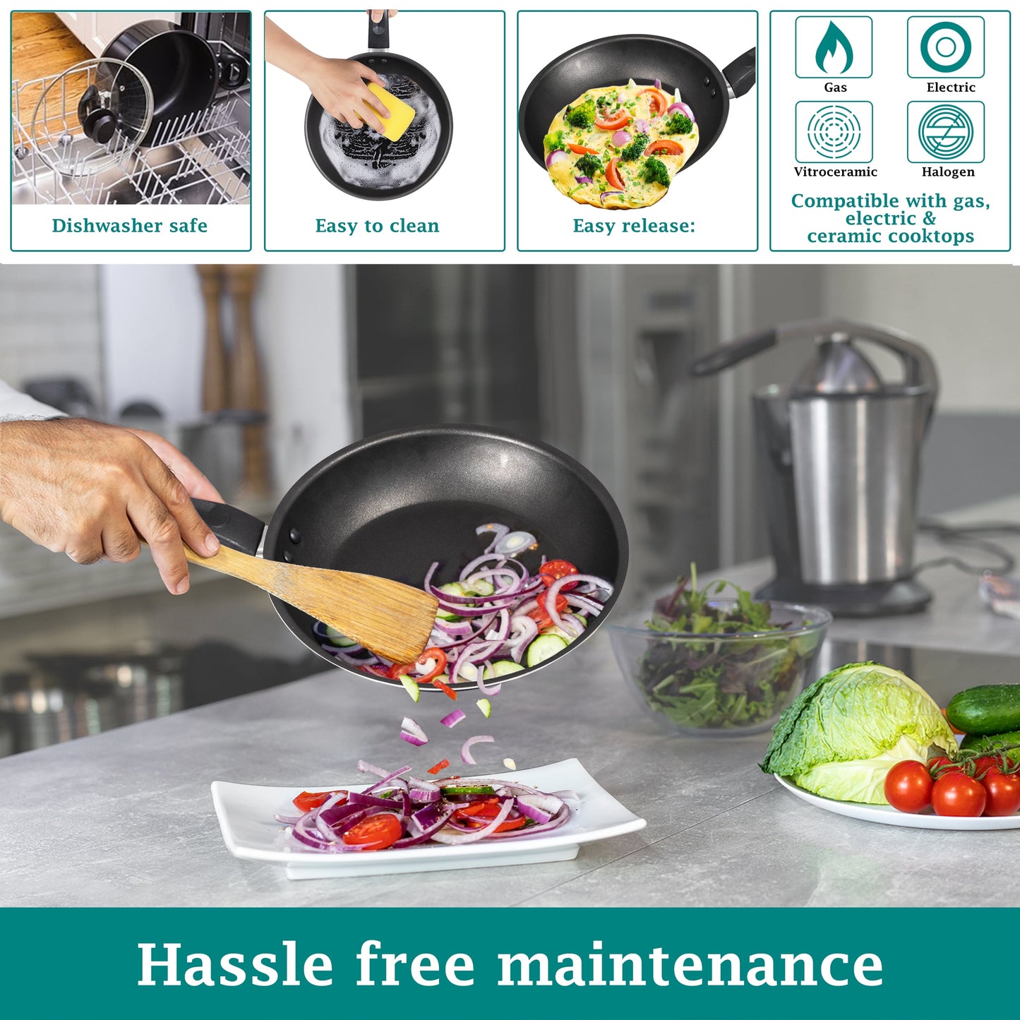 Mainstays 7 Piece Non Stick Aluminium, Pots and Pans Cookware Set, Black