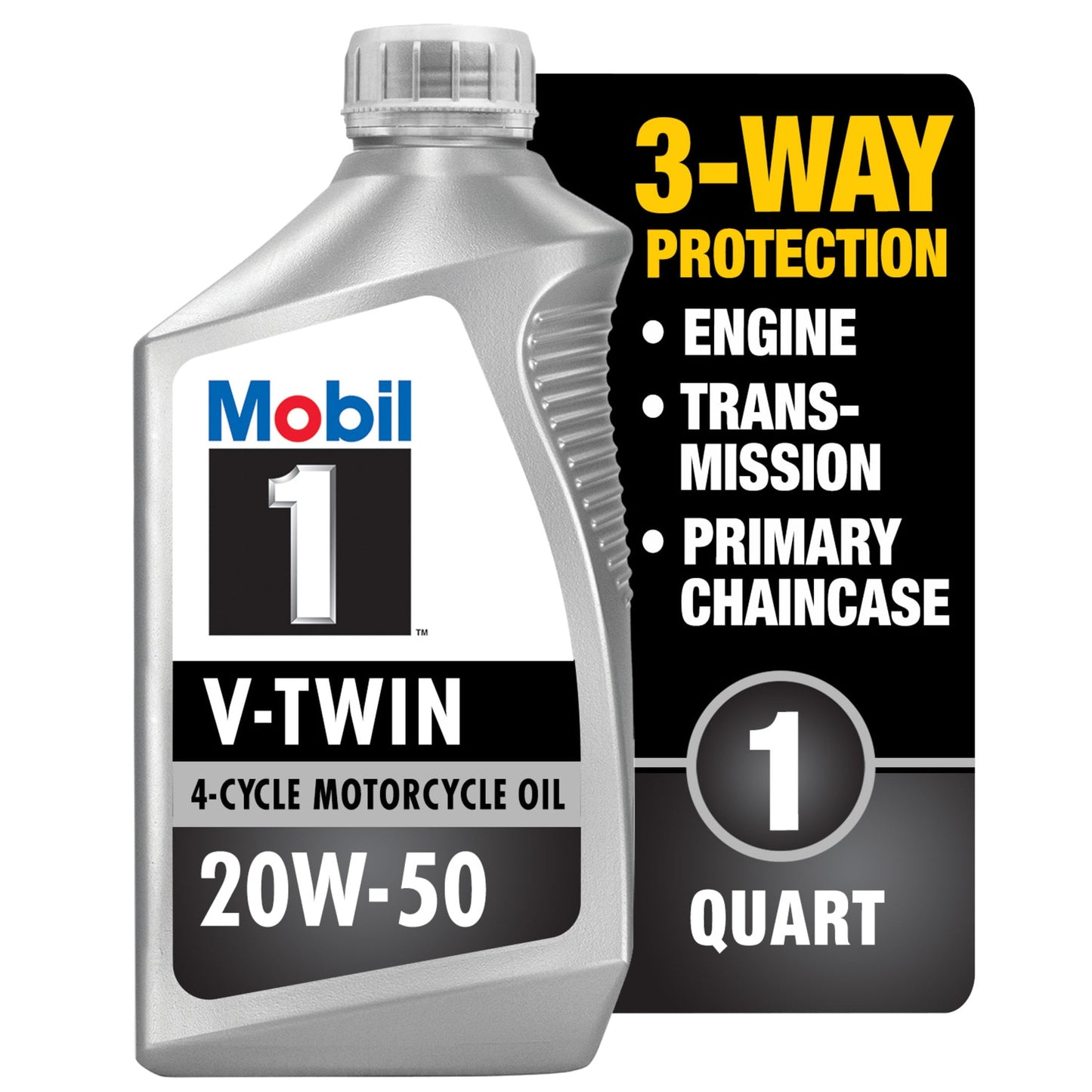 (4 pack) Mobil 1 V-Twin Full Synthetic Motorcycle Oil 20W-50, 1 Quart