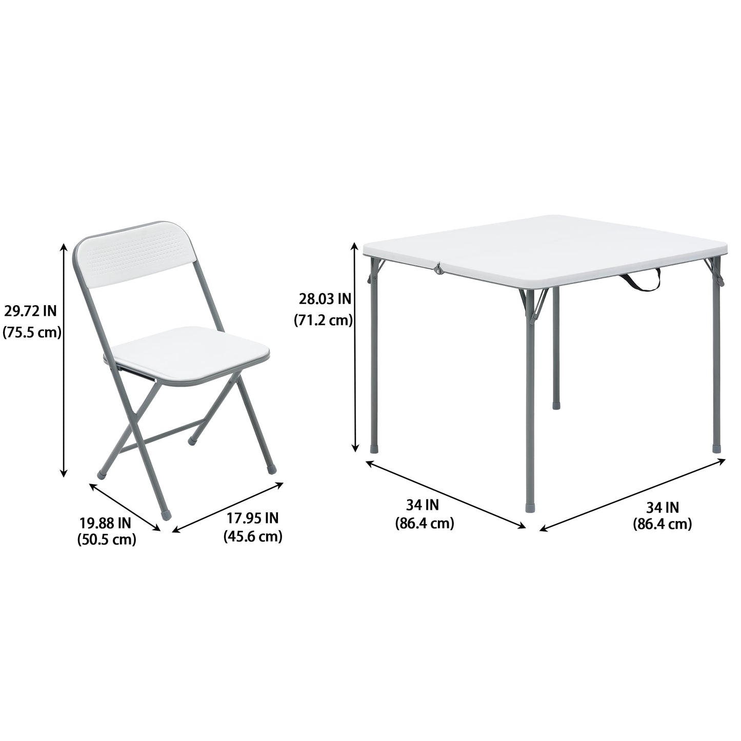 Mainstays 5-Piece 34" Square Centerfold Folding Card Table and 4 Folding Chairs Set, White