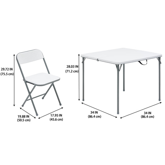Mainstays 5-Piece 34" Square Centerfold Folding Card Table and 4 Folding Chairs Set, White
