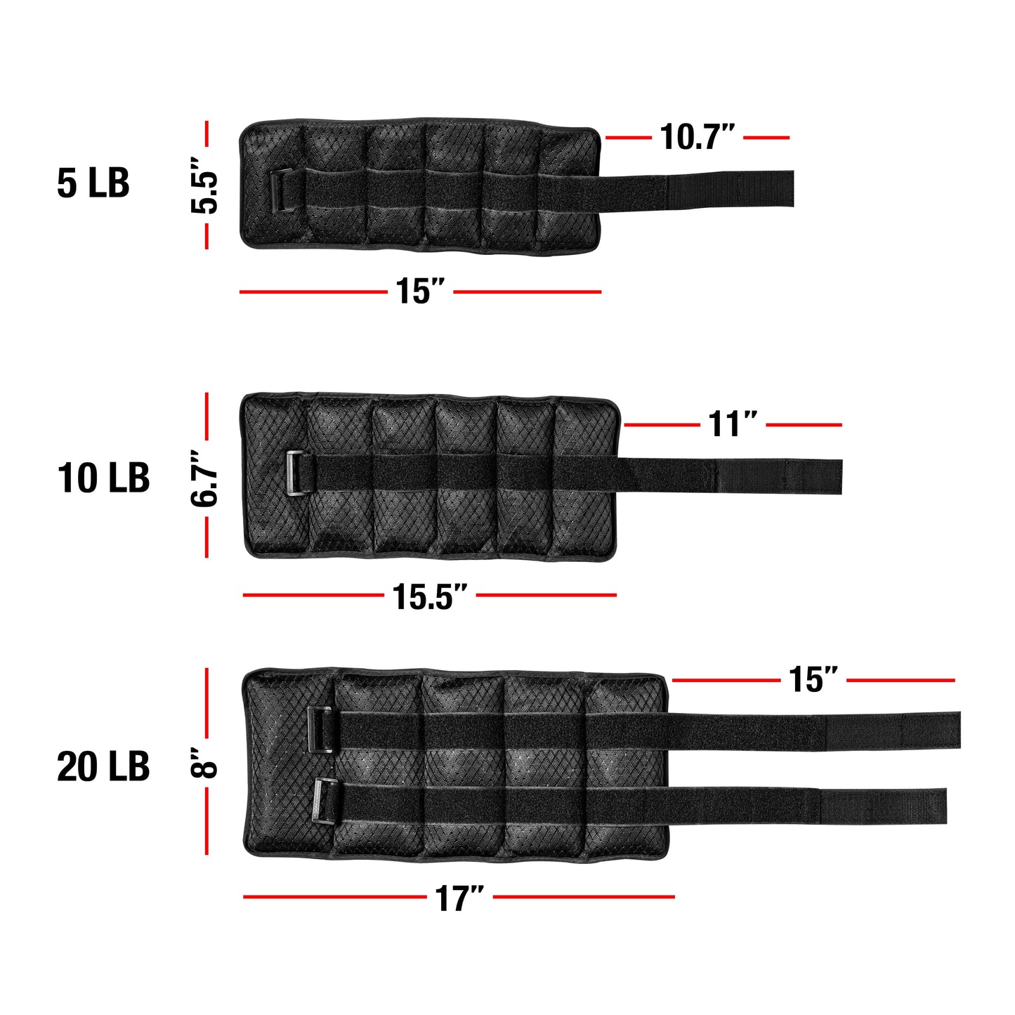 Fuel Pureformance Unisex Adjustable Wrist & Ankle Weights, 10-Pound Pair (20lb Total - 5 Removable Weight Packs)