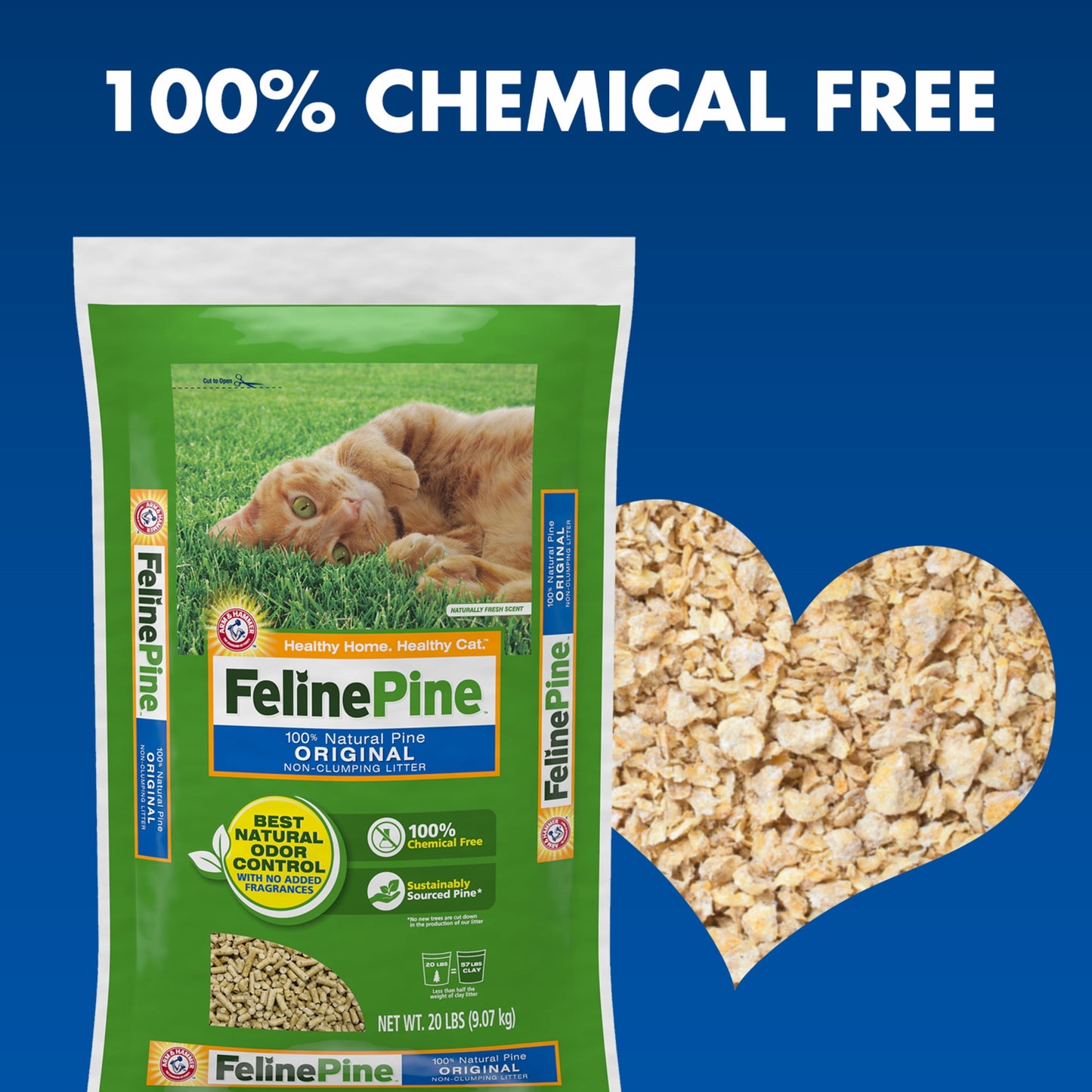 (2 pack) Feline Pine Original 100% Natural Cat Litter, 20 lb