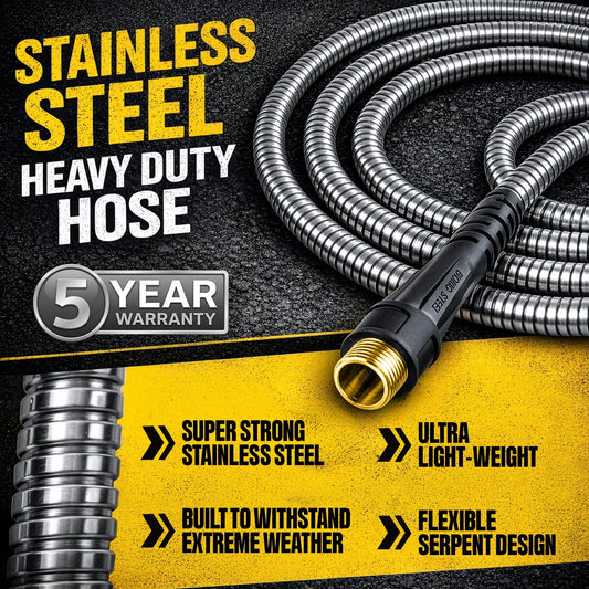 Bionic Steel Pro Garden Hose 50' ft Water Hose Outside Heavy Duty Metal Hose Stainless Steel w/ Spray Nozzle Kink-Free