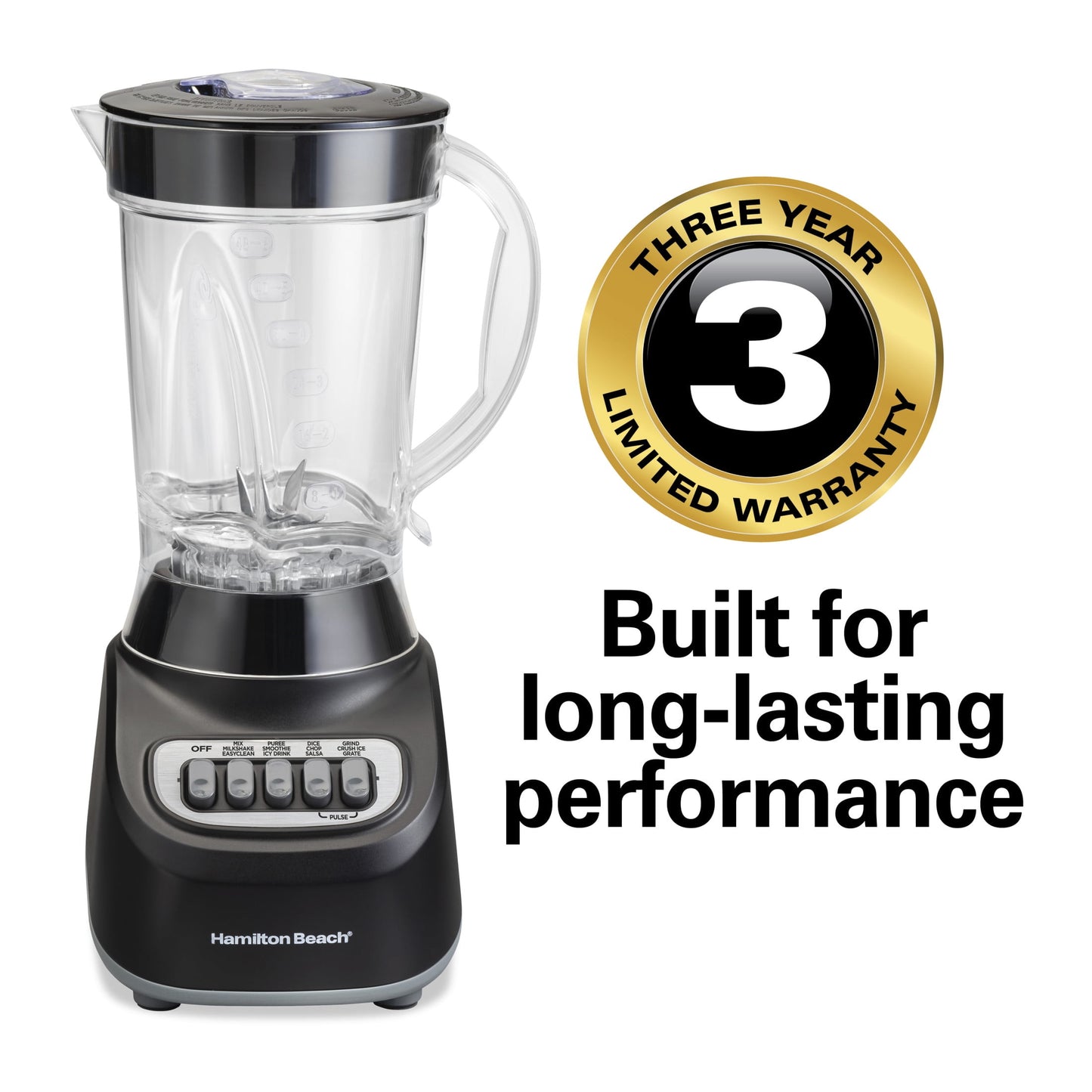 Hamilton Beach Smoothie Blender, 48 oz BPA-Free Jar 650 W 12-Function Countertop Blender for Kitchen, Black