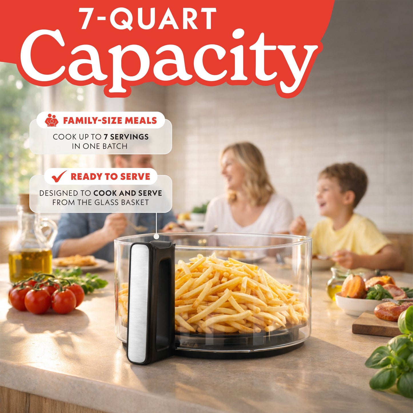 Gourmia 7-Quart Digital Air Fryer with Glass Basket and 12-One Touch Cooking Presets