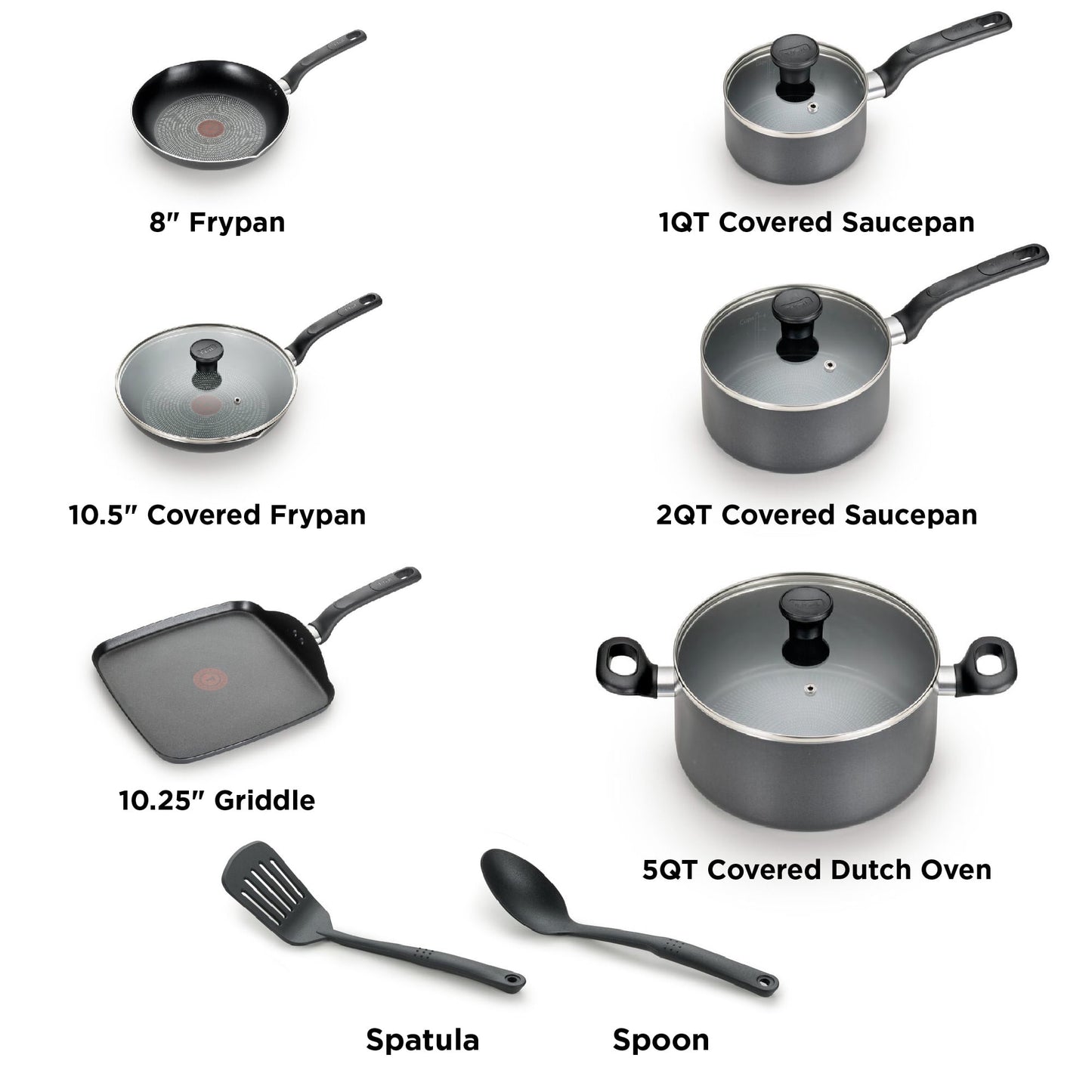 T-fal Easy Care Nonstick Cookware, 12 piece Set, Grey, B087SC64