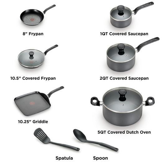 T-fal Easy Care Nonstick Cookware, 12 piece Set, Grey, B087SC64