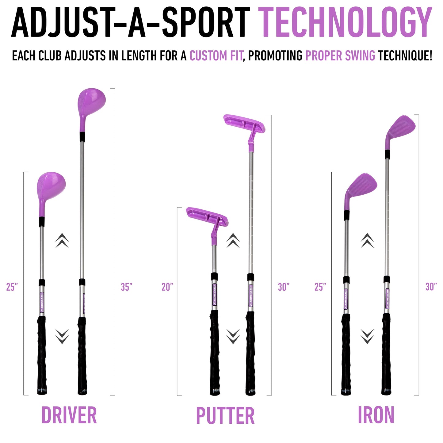 Franklin Sports Kids Golf Set - Youth Adjustable Plastic Golf Club Set - Kids Plastic Golf Set with Bag and Balls - Adjustable Length Clubs for Toddlers - Pink