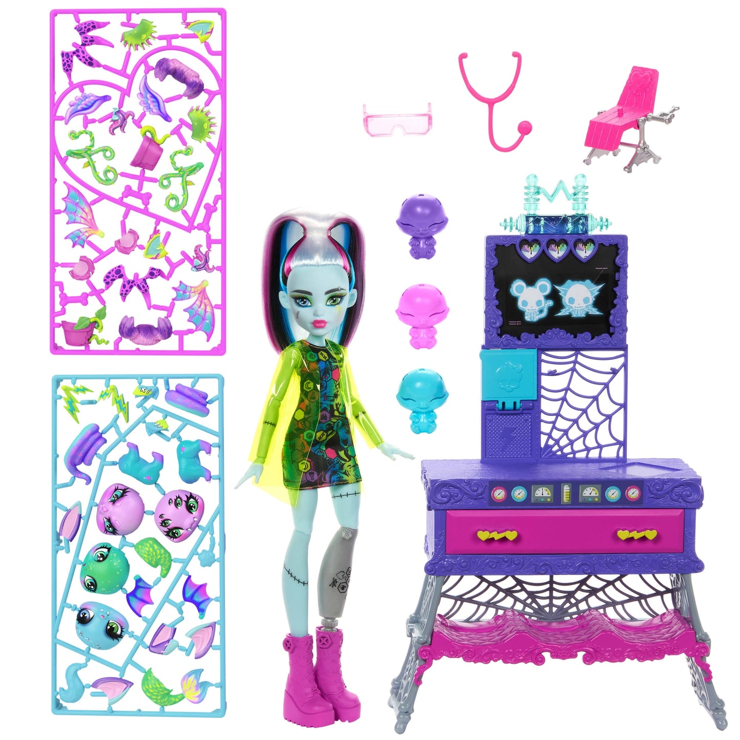 Monster High Frankie Stein Make-A-Monster Pet Doll Playset, 30+ Accessories for Countless Pet Combos