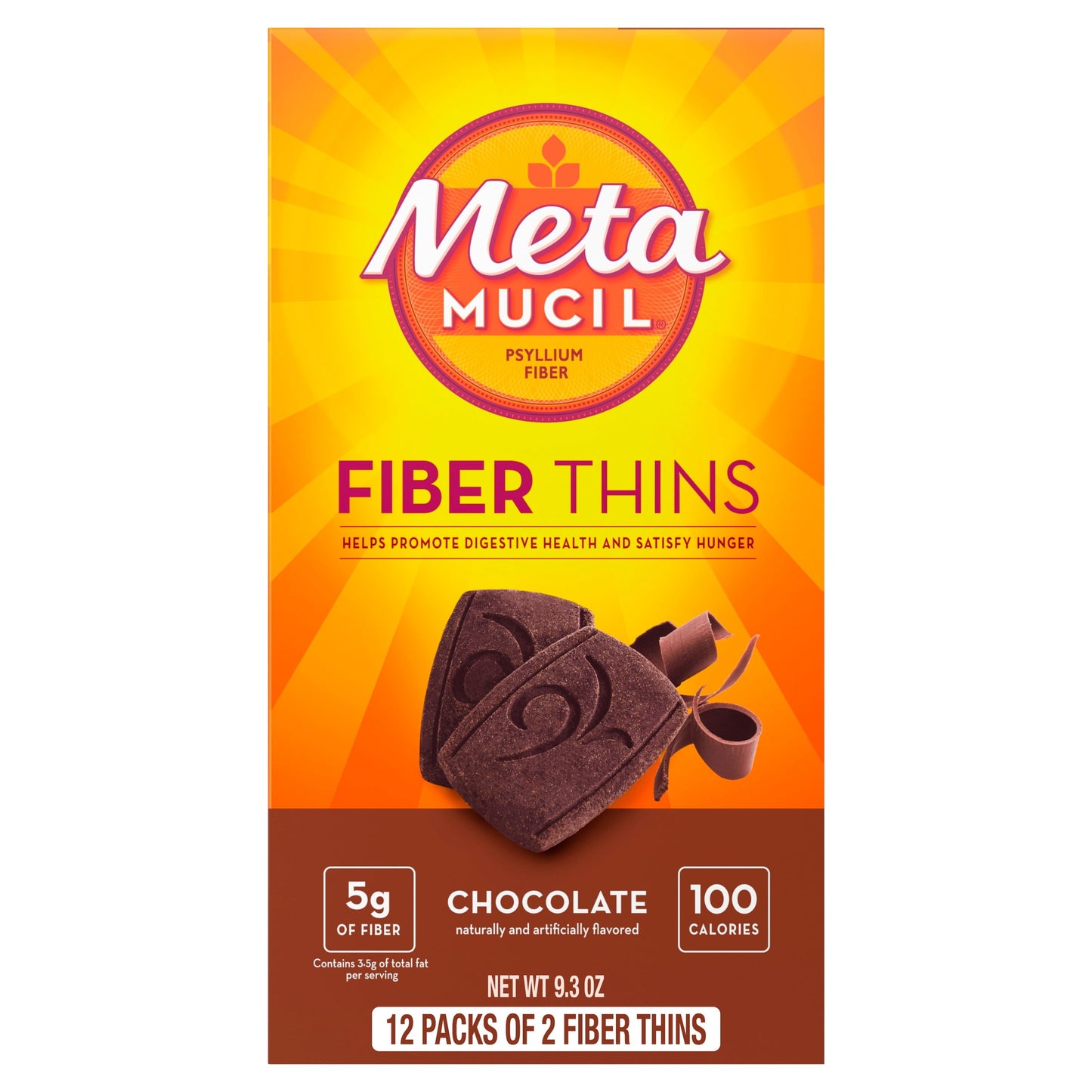 (4 pack) Metamucil Fiber Thins, Chocolate, Psyllium Husk Fiber Snack, GLP-1 Friendly Fiber>, 24 Count