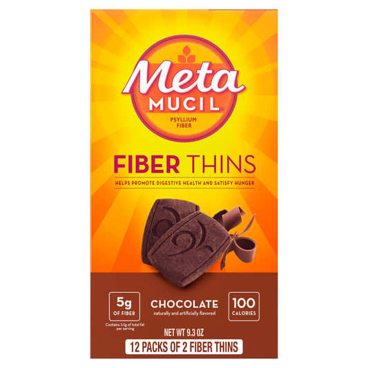 (4 pack) Metamucil Fiber Thins, Chocolate, Psyllium Husk Fiber Snack, GLP-1 Friendly Fiber>, 24 Count