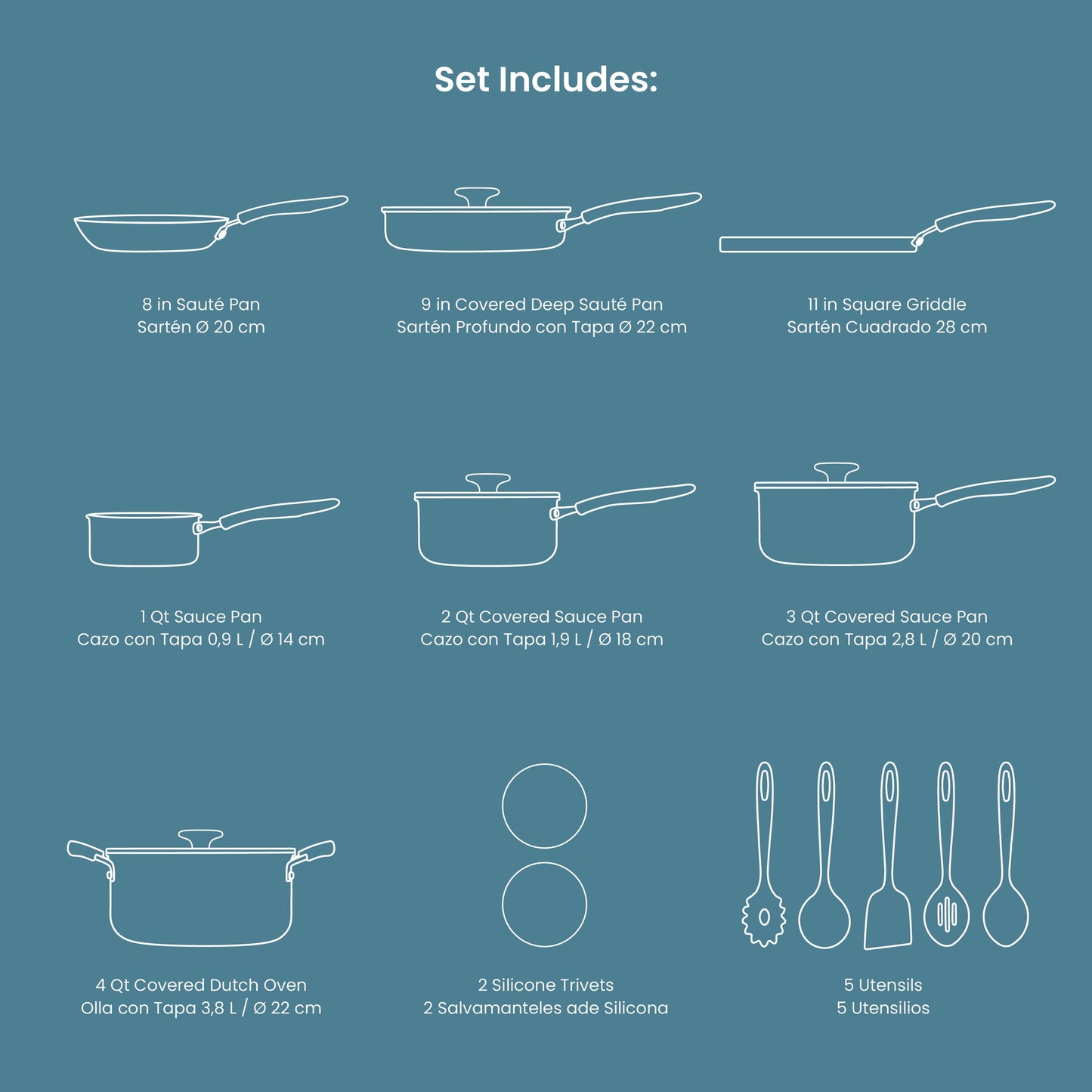 Tramontina Primaware 18-Piece Nonstick Cookware Set Blue