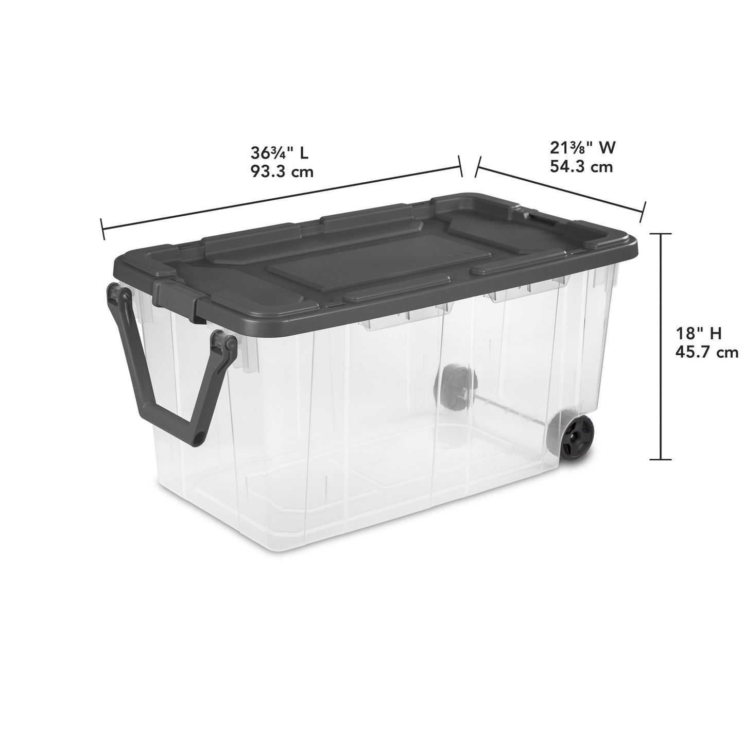 (2 pack) Sterilite 160 Quart Extra-Large Wheeled Storage Bin, Clear Storage Container with Latch Lid and Pull Handle, Durable, Dark Gray