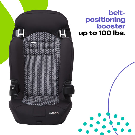 Cosco Kids Finale 2-in-1 Toddler Booster Car Seat, Fiberwave II, Black/Grey, Harness Booster Car Seat