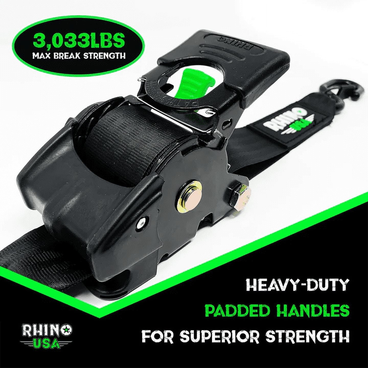 Rhino USA 2in x 10ft Retractable Ratchet Straps, 2 Pack, 1,000lbs Working Load Limit, 7.3lb Product Weight