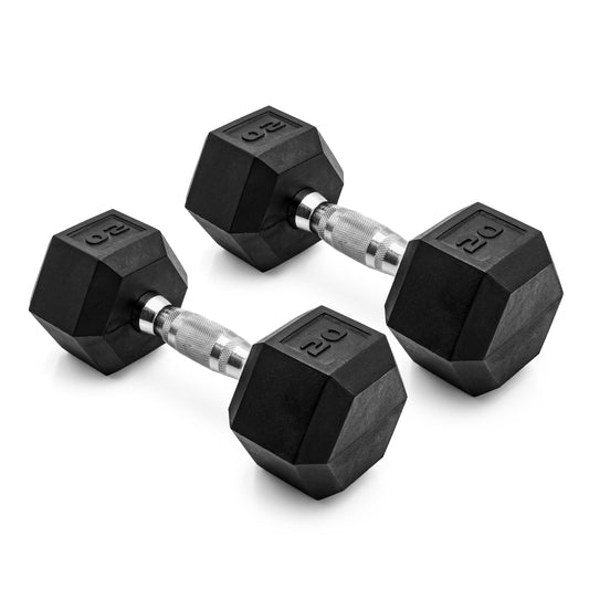 CAP Barbell, 20lb Coated Rubber Hex Dumbbell, Pair (No-Roll Design, Ergonomic Steel Handle, Durable Coated Weight)