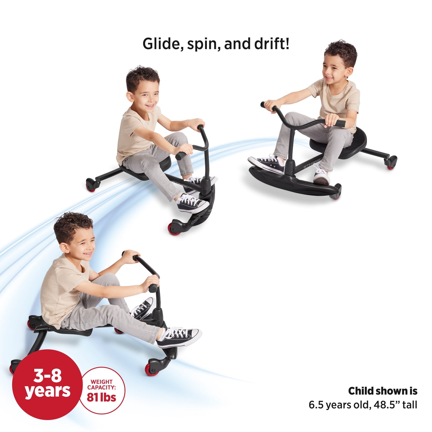 Radio Flyer Stingray, Caster Scooter Ride-On for Kids with Handles, 360 Spins