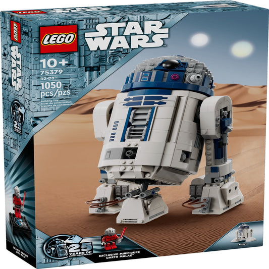 LEGO Star Wars R2-D2 Brick Built Droid Figure, Collectible Star Wars Room Décor with Exclusive 25th Anniversary Minifigure Darth Malak, Creative Play Gift Idea for Kids or Fans Ages 10 and Up, 75379